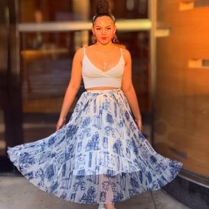 Blue Detailed Midi Skirt